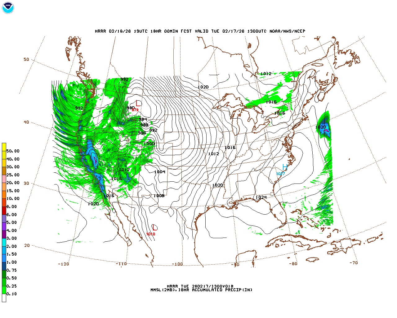 Latest 18 hour total precipitation forecast