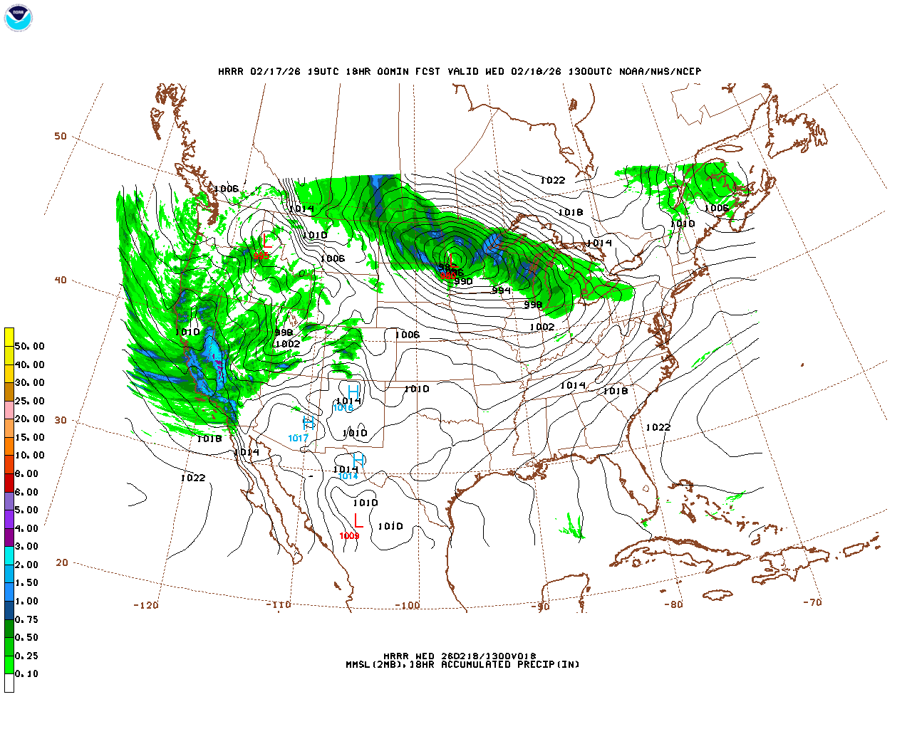 Latest 18 hour total precipitation forecast