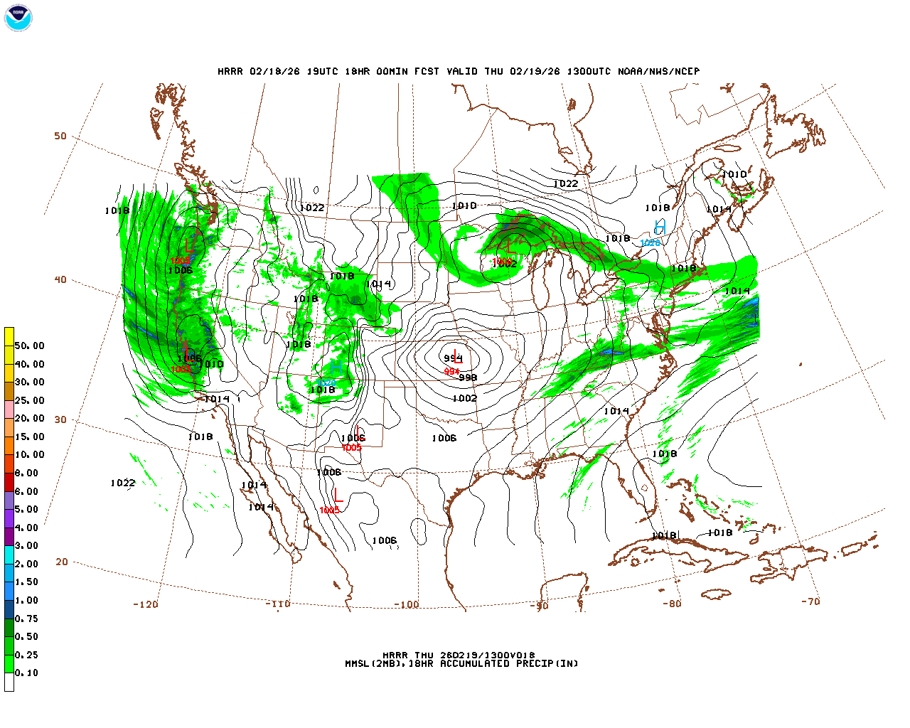 Latest 18 hour total precipitation forecast