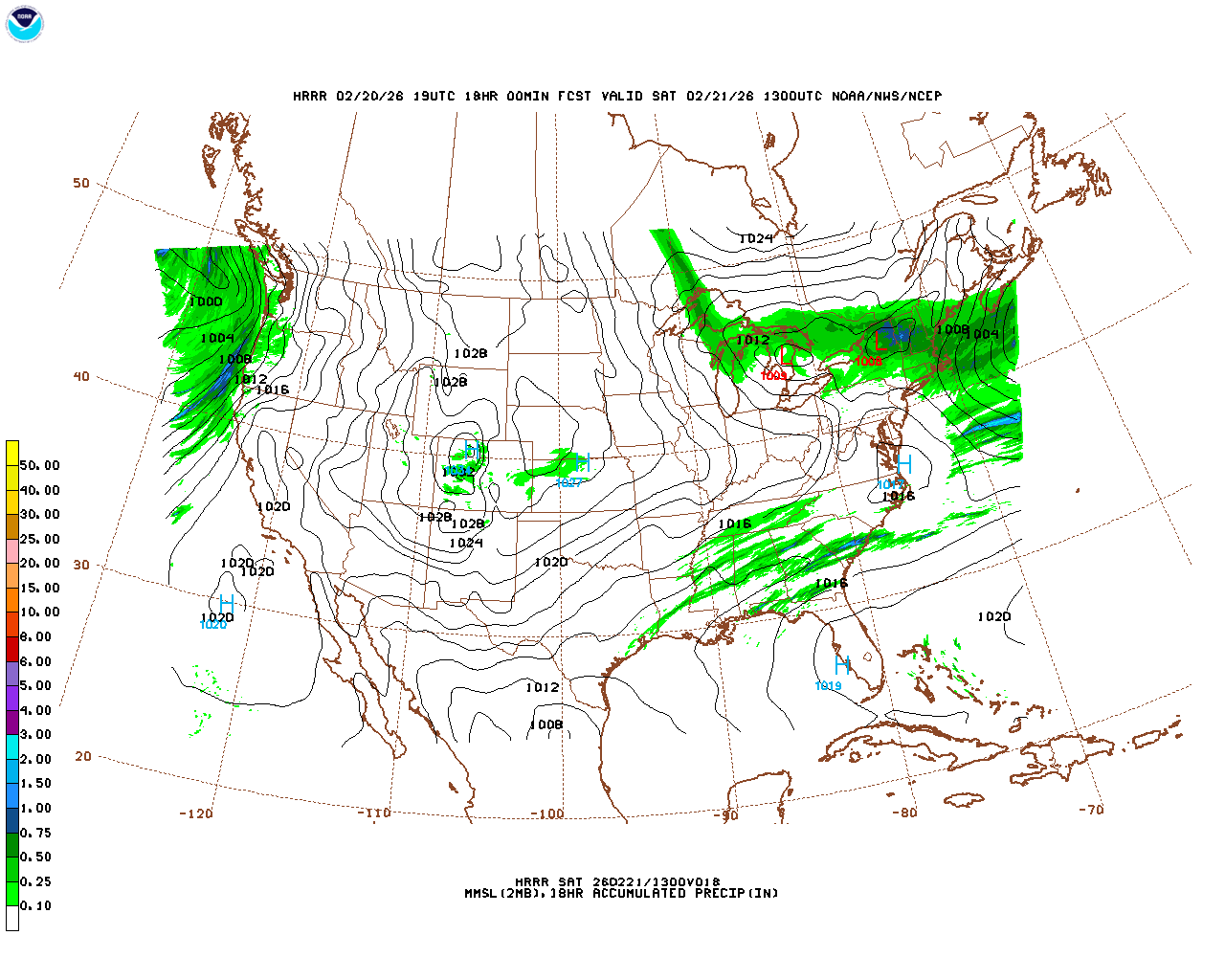 Latest 18 hour total precipitation forecast