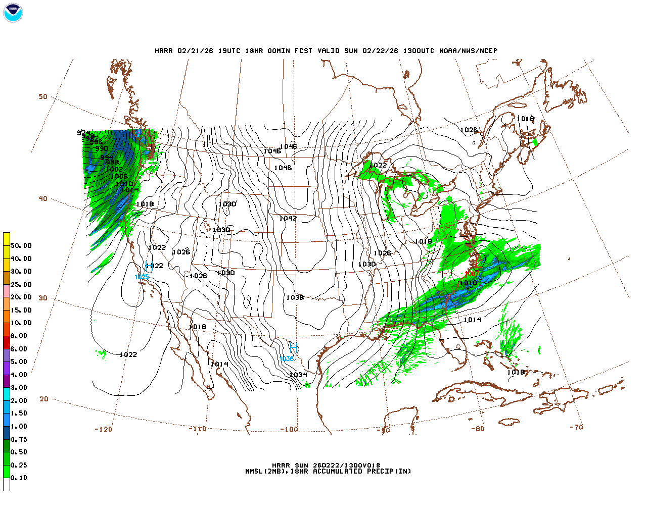 Latest 18 hour total precipitation forecast