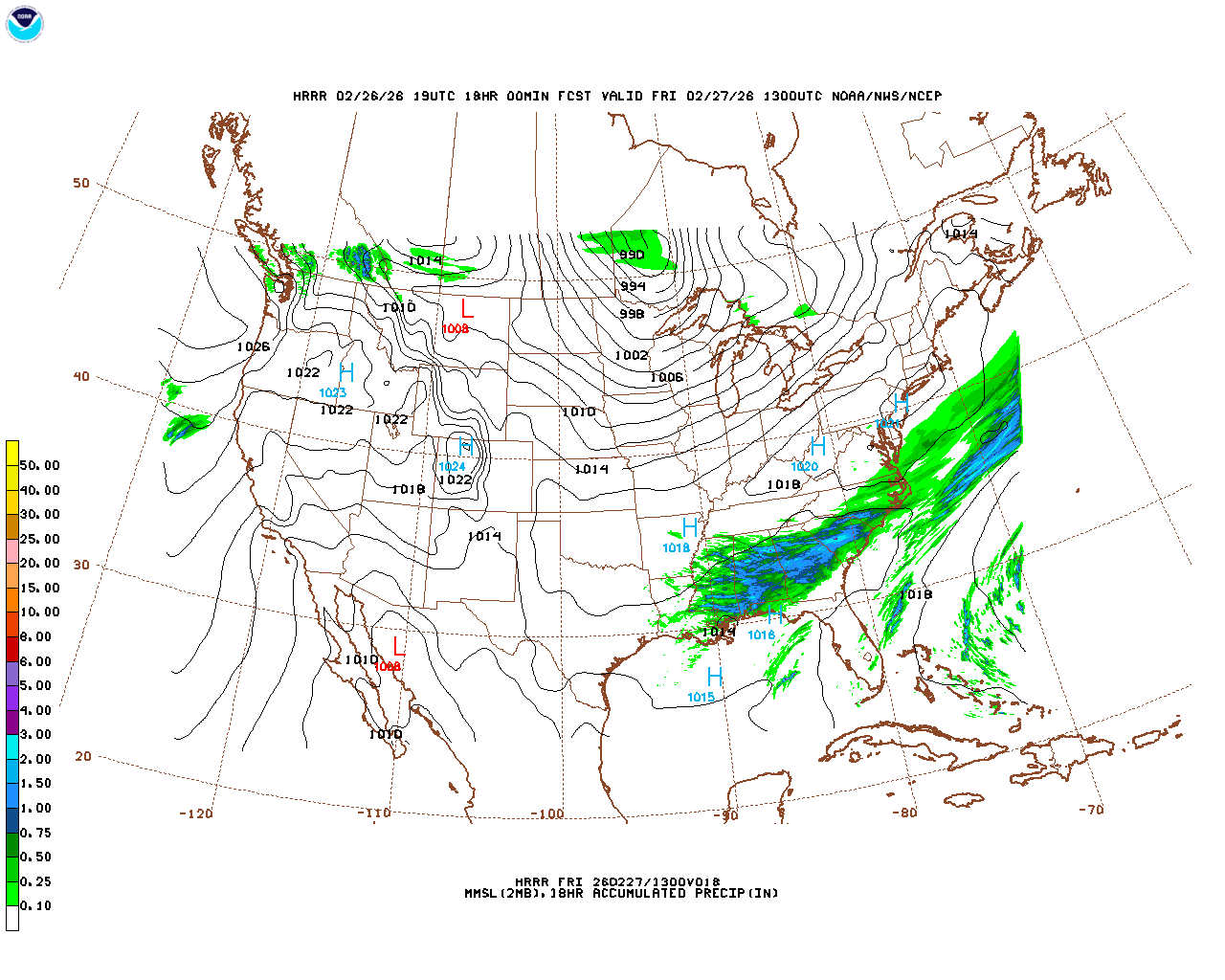 Latest 18 hour total precipitation forecast
