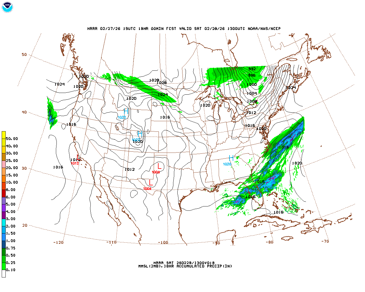 Latest 18 hour total precipitation forecast