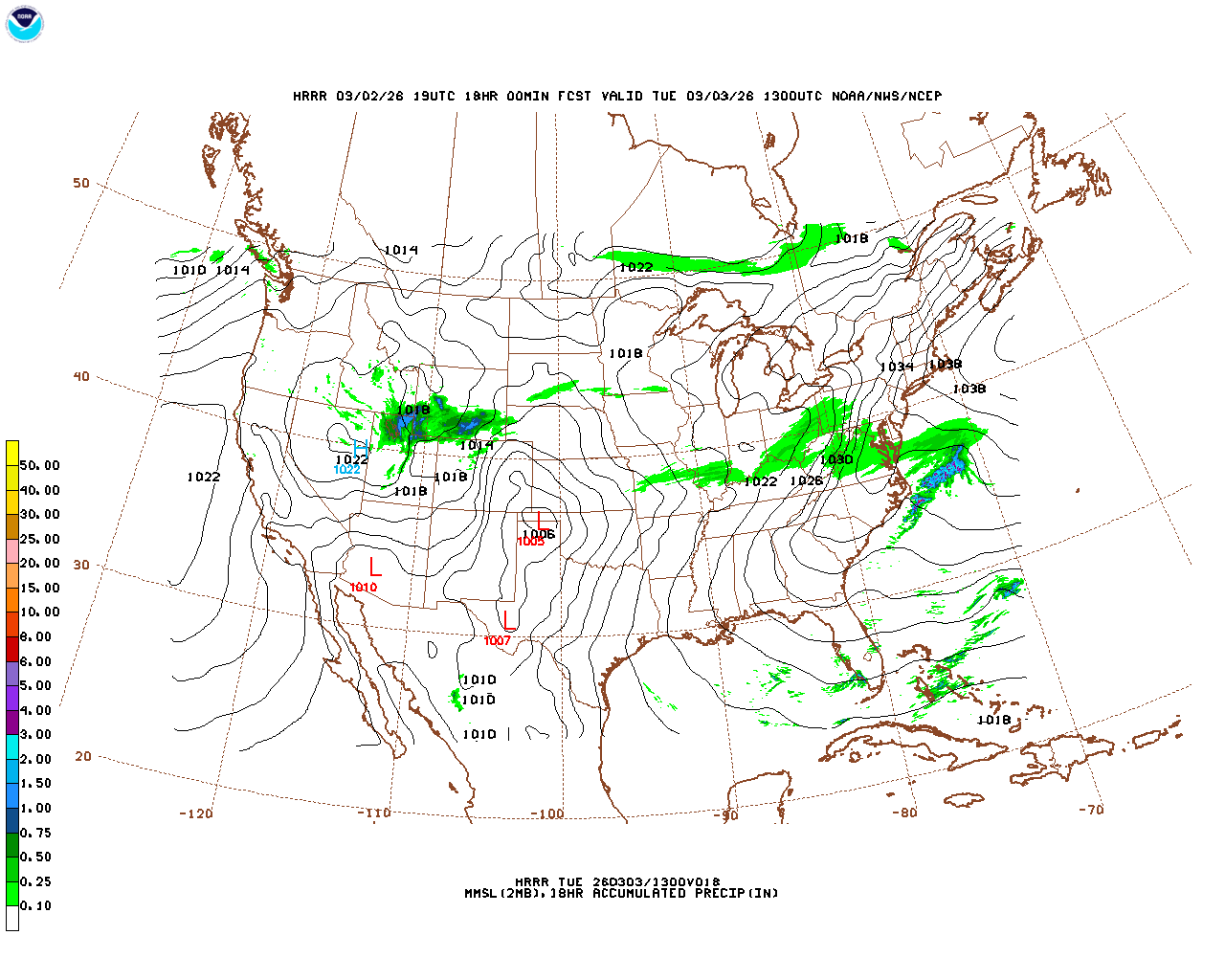 Latest 18 hour total precipitation forecast