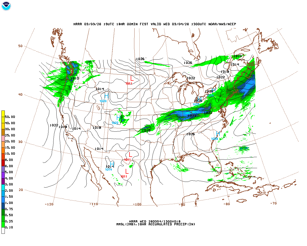 Latest 18 hour total precipitation forecast