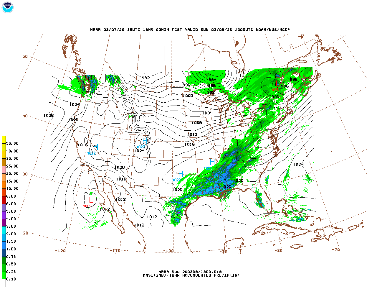 Latest 18 hour total precipitation forecast