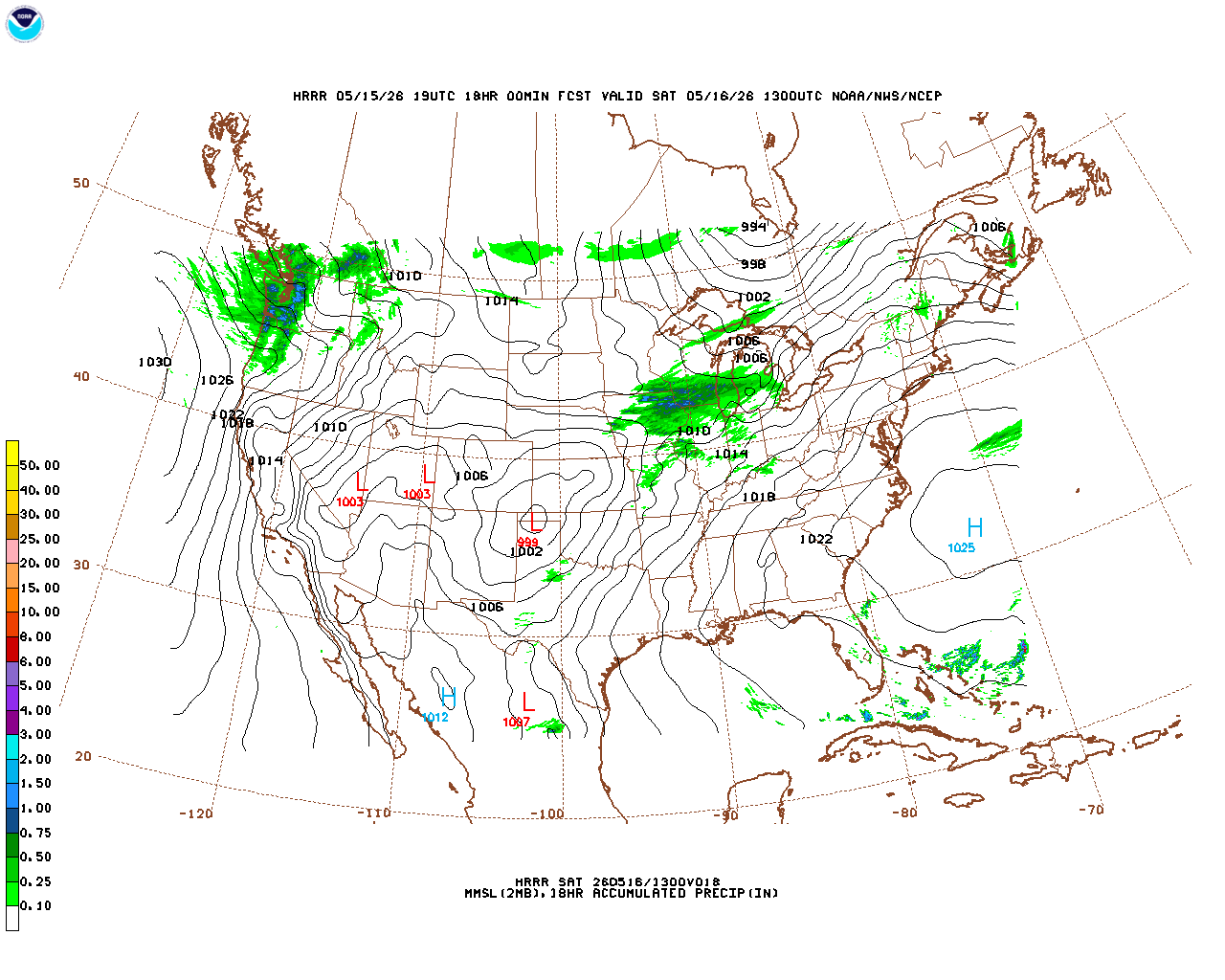 Latest 18 hour total precipitation forecast