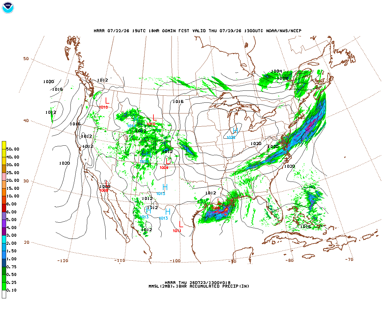 Latest 18 hour total precipitation forecast