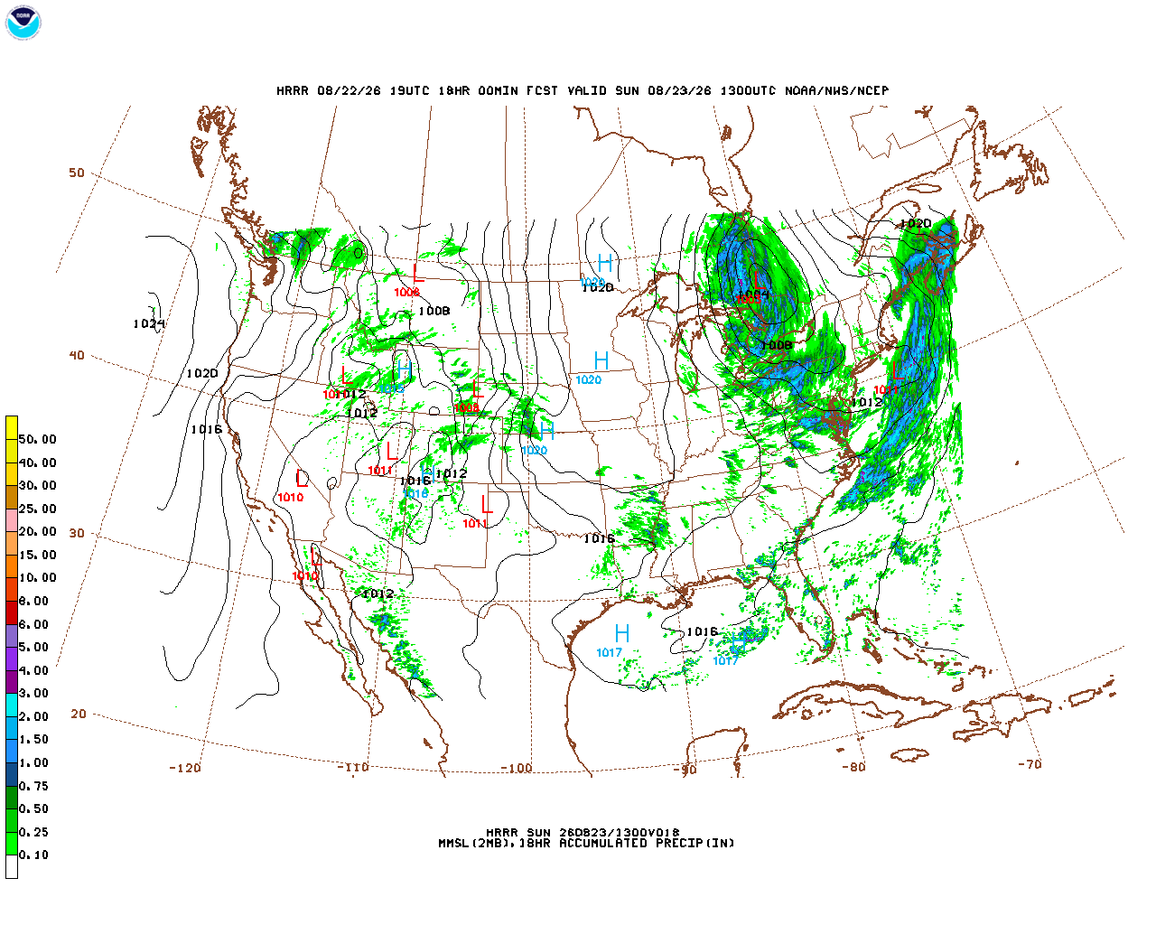 Latest 18 hour total precipitation forecast