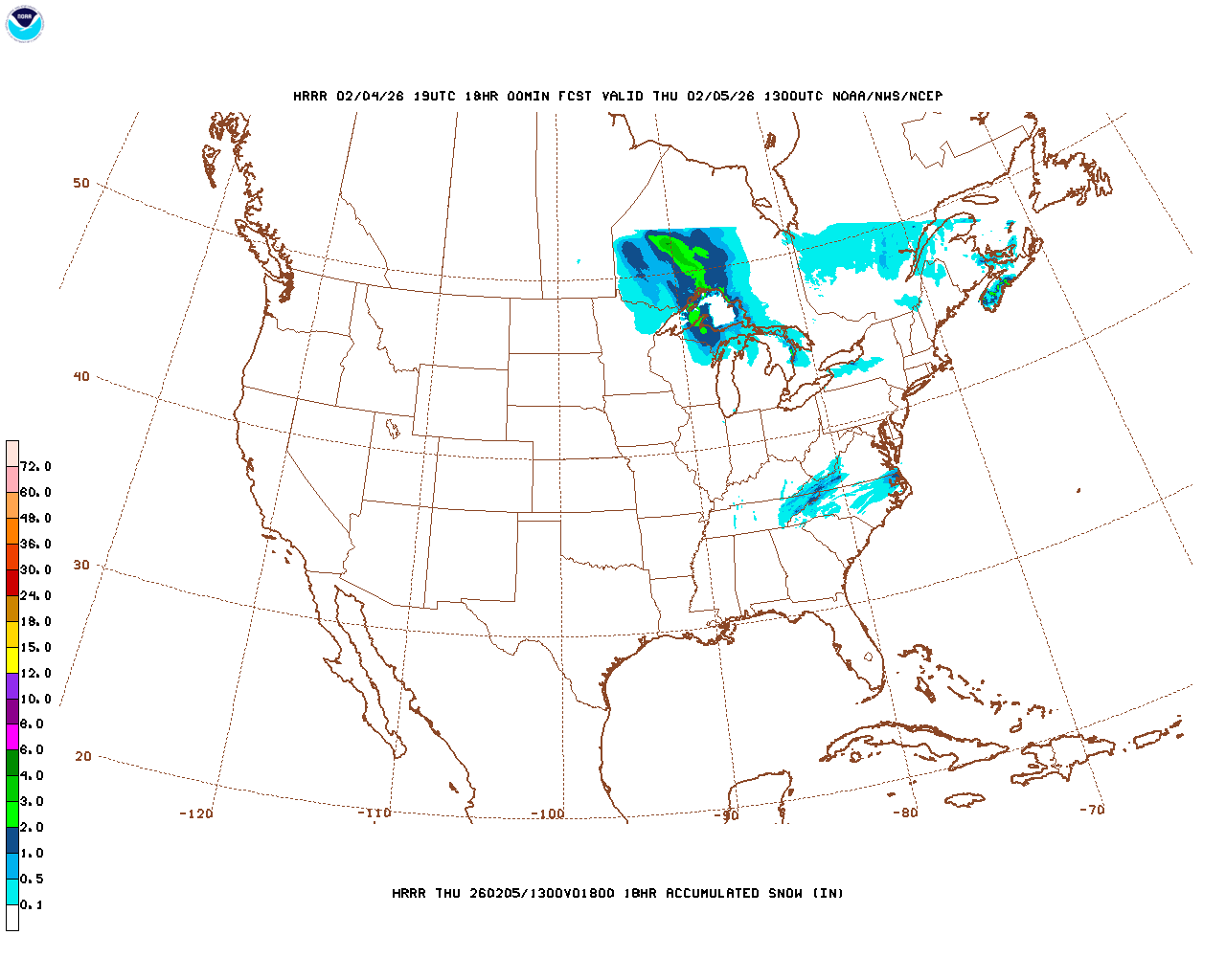 Latest 18 hour total precipitation forecast