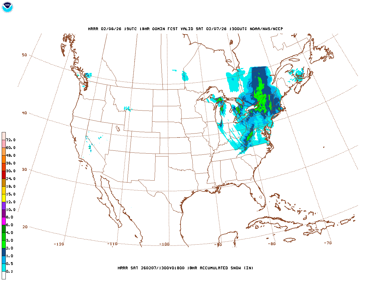 Latest 18 hour total precipitation forecast