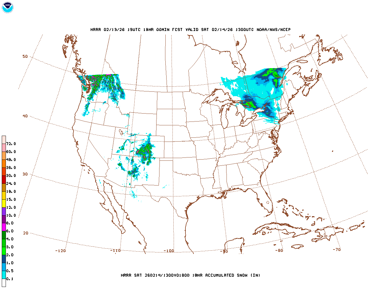 Latest 18 hour total precipitation forecast