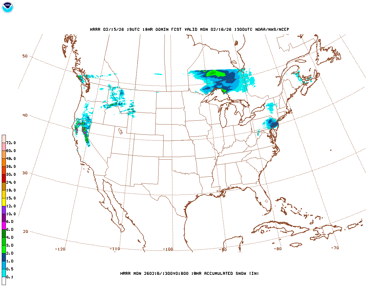 Latest 18 hour total precipitation forecast