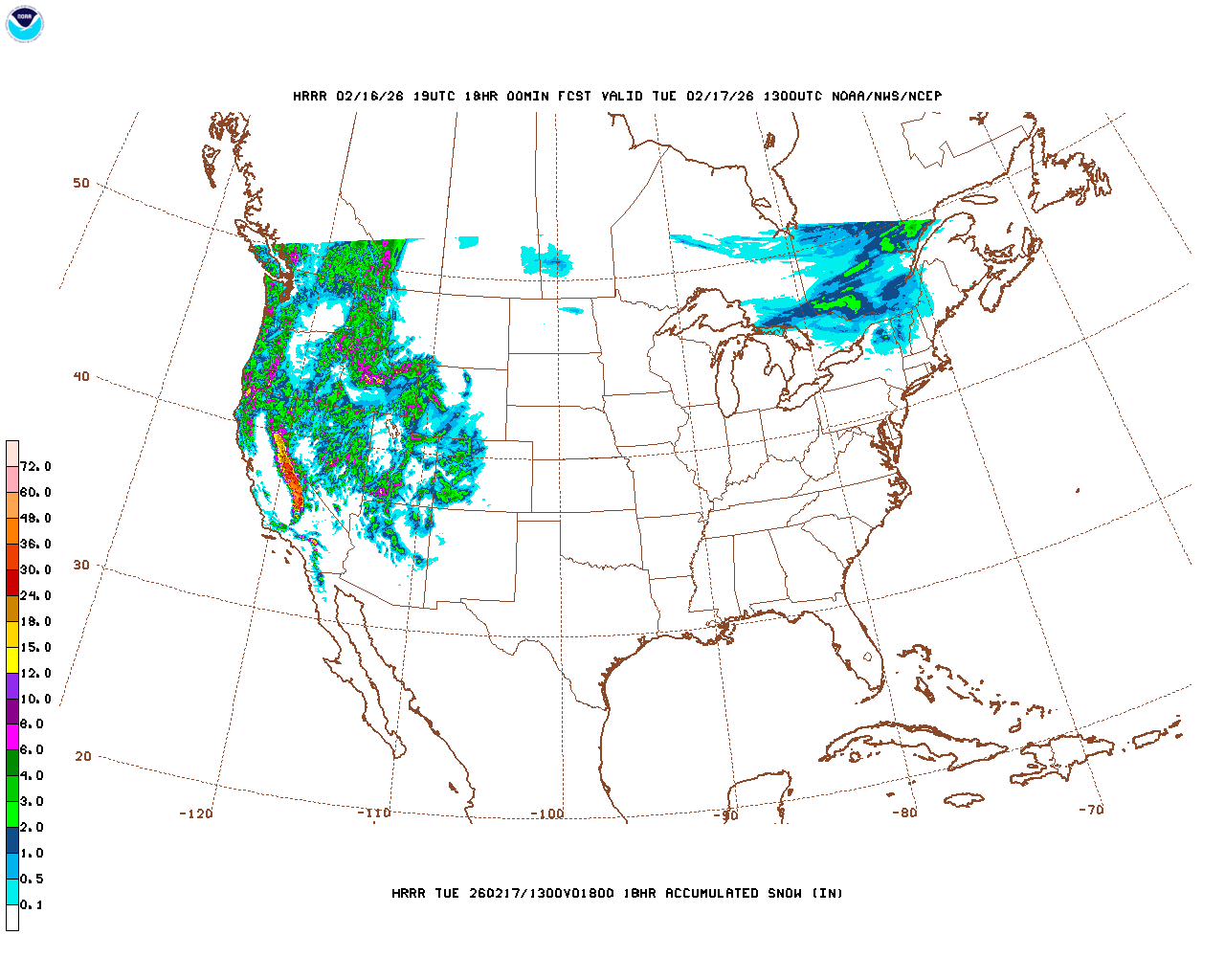 Latest 18 hour total precipitation forecast