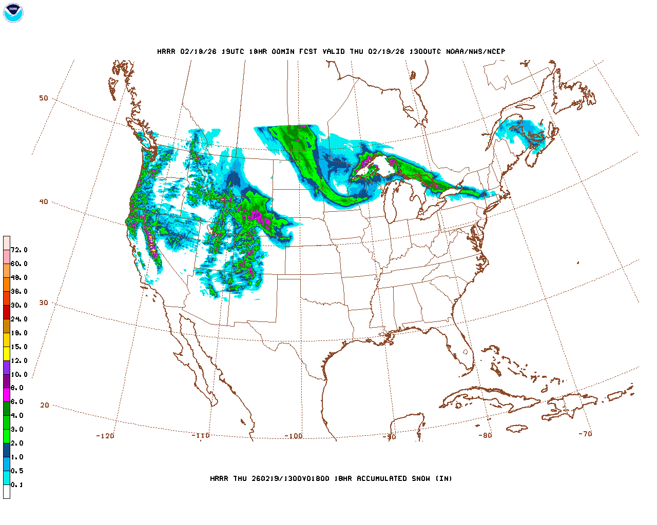 Latest 18 hour total precipitation forecast