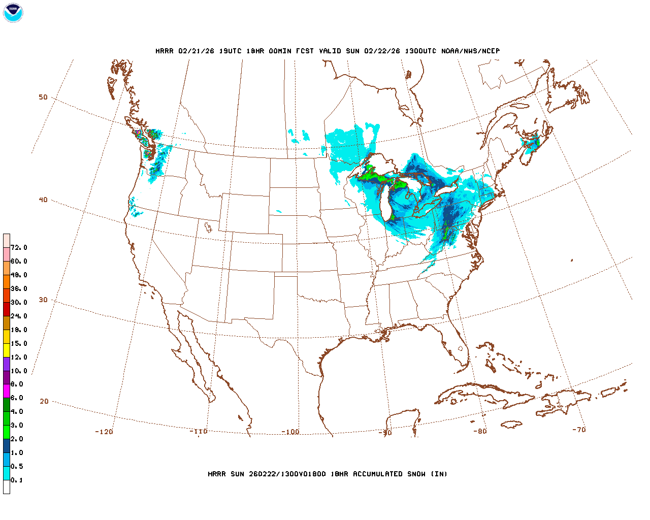 Latest 18 hour total precipitation forecast