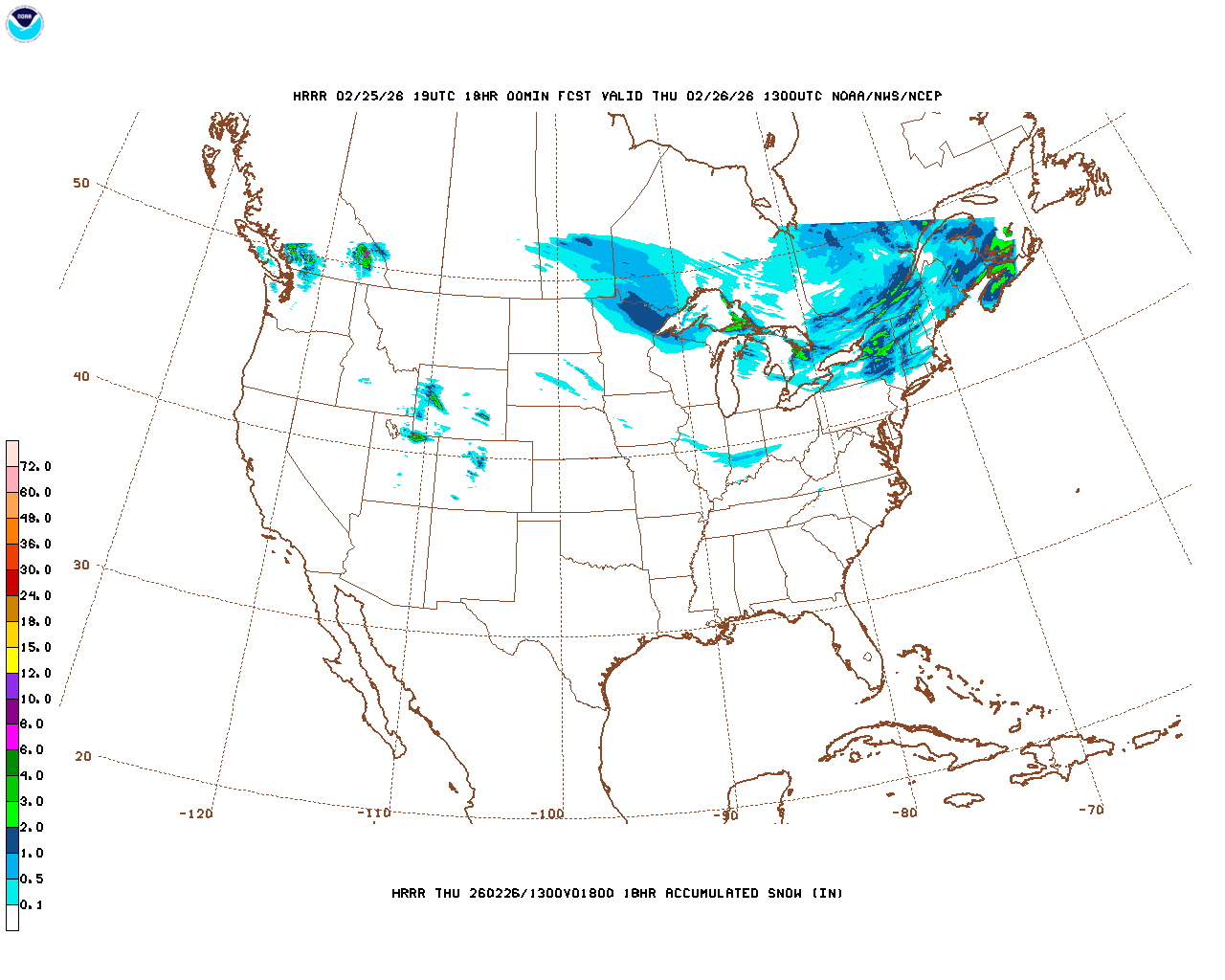 Latest 18 hour total precipitation forecast