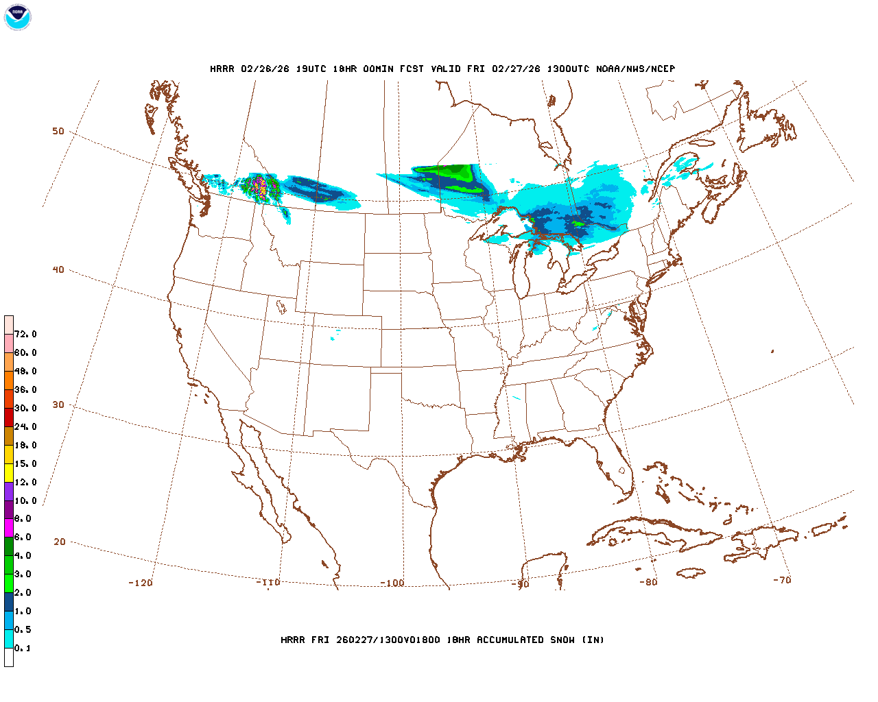 Latest 18 hour total precipitation forecast