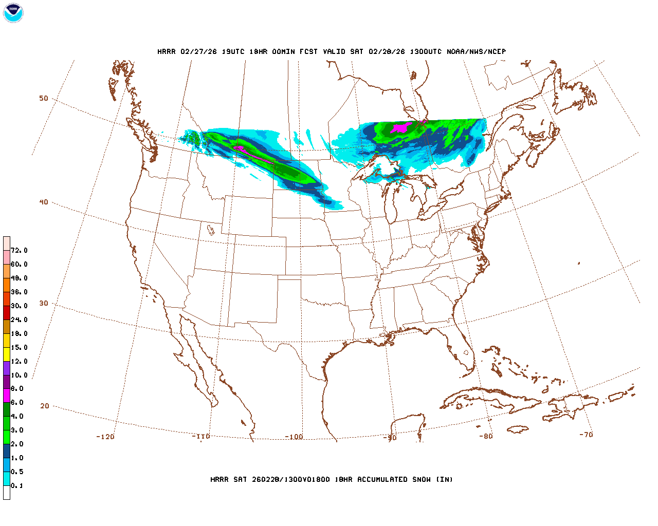 Latest 18 hour total precipitation forecast