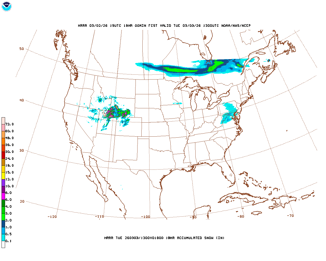 Latest 18 hour total precipitation forecast