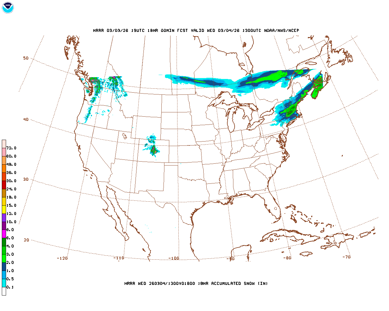 Latest 18 hour total precipitation forecast