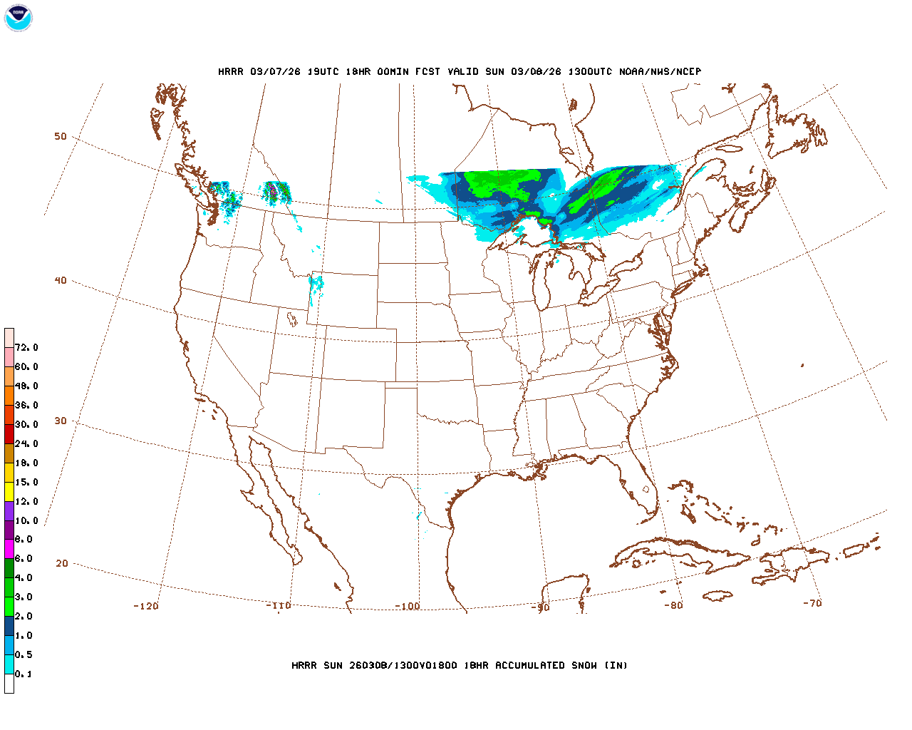 Latest 18 hour total precipitation forecast