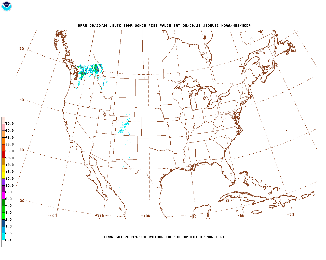 Click to enlarge the hourly snow forecast Latest 18 hour total precipitation forecast