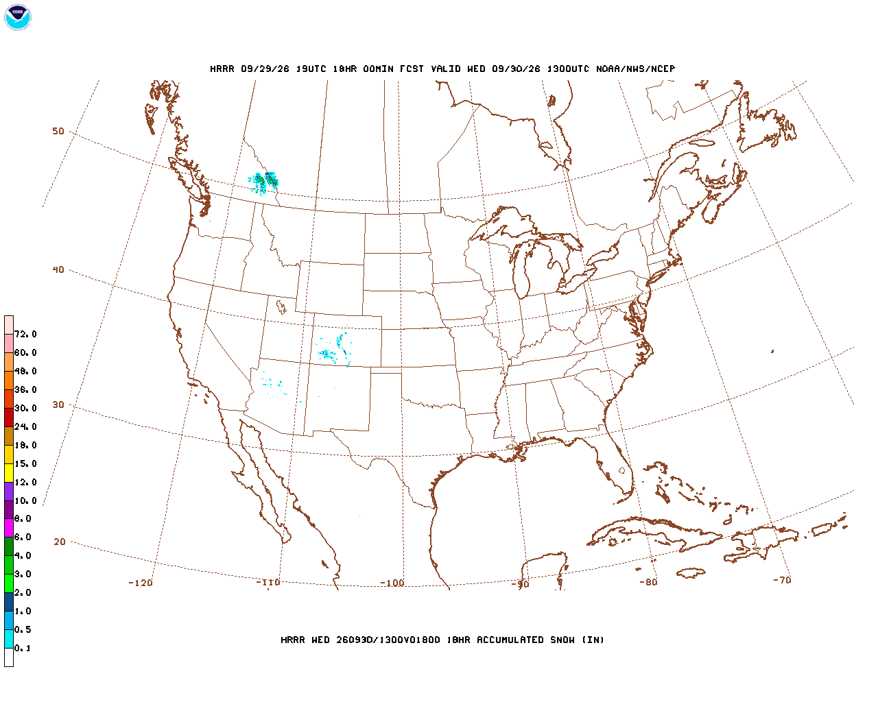 Click to enlarge the hourly snow forecast Latest 18 hour total precipitation forecast