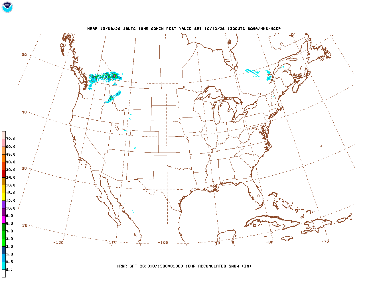 Click to enlarge the hourly snow forecast Latest 18 hour total precipitation forecast