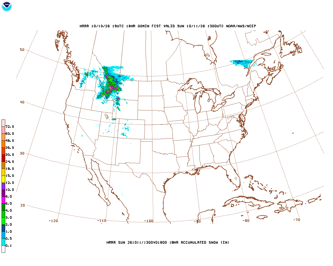 Click to enlarge the hourly snow forecast Latest 18 hour total precipitation forecast