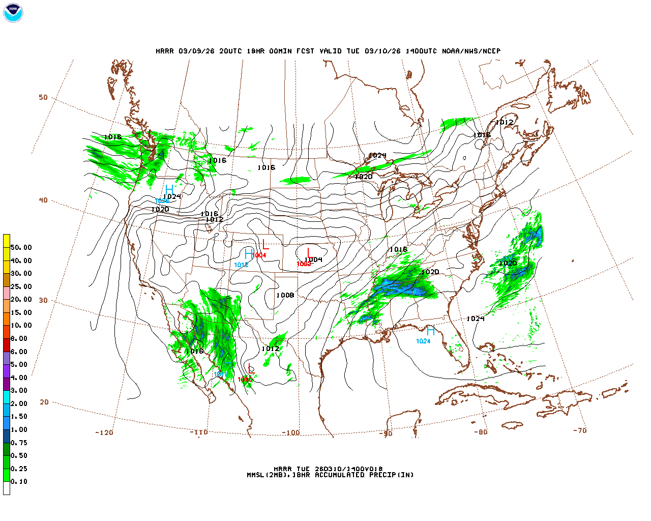 Latest 18 hour total precipitation forecast
