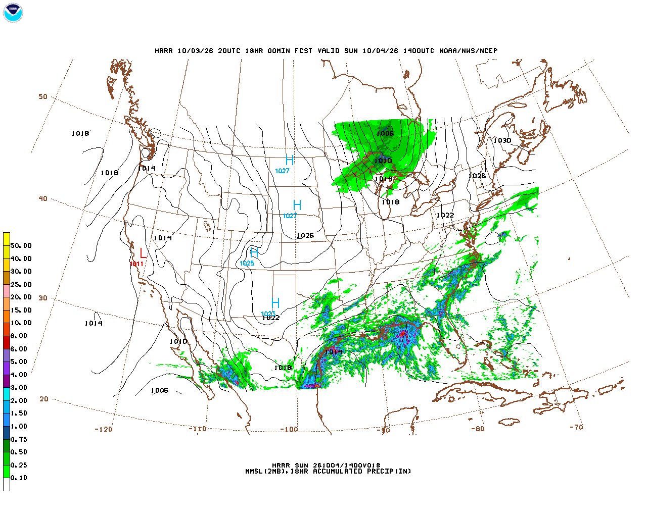 Latest 18 hour total precipitation forecast