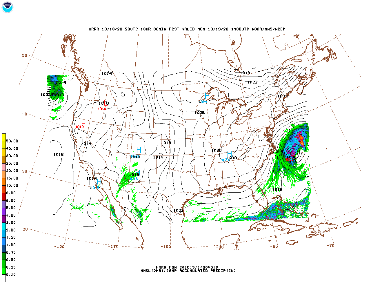 Latest 18 hour total precipitation forecast