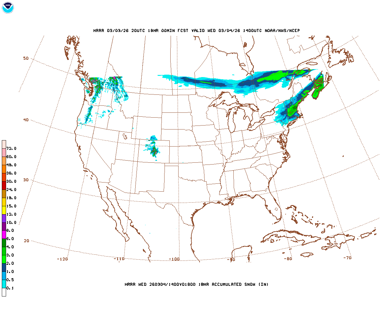 Click to enlarge the hourly snow forecast Latest 18 hour total precipitation forecast