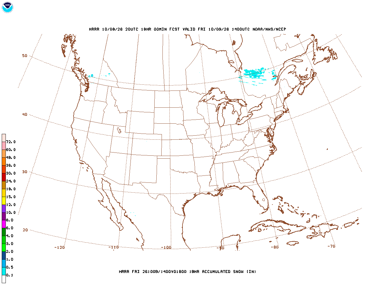 Click to enlarge the hourly snow forecast Latest 18 hour total precipitation forecast
