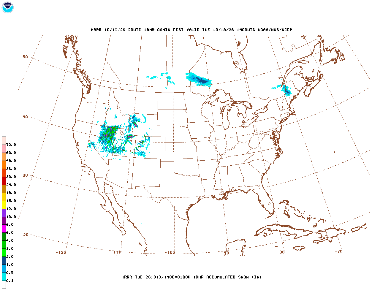 Click to enlarge the hourly snow forecast Latest 18 hour total precipitation forecast