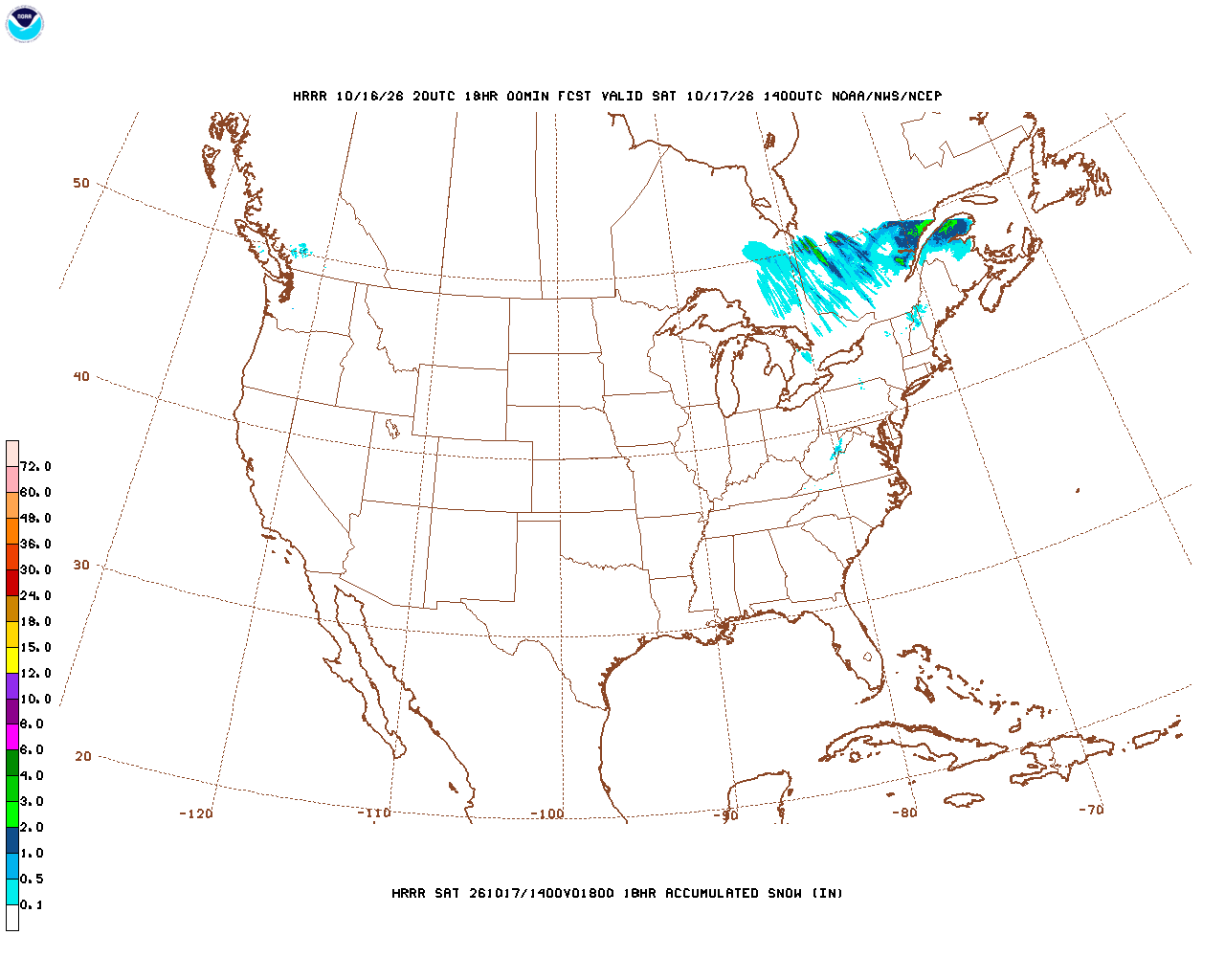 Click to enlarge the hourly snow forecast Latest 18 hour total precipitation forecast