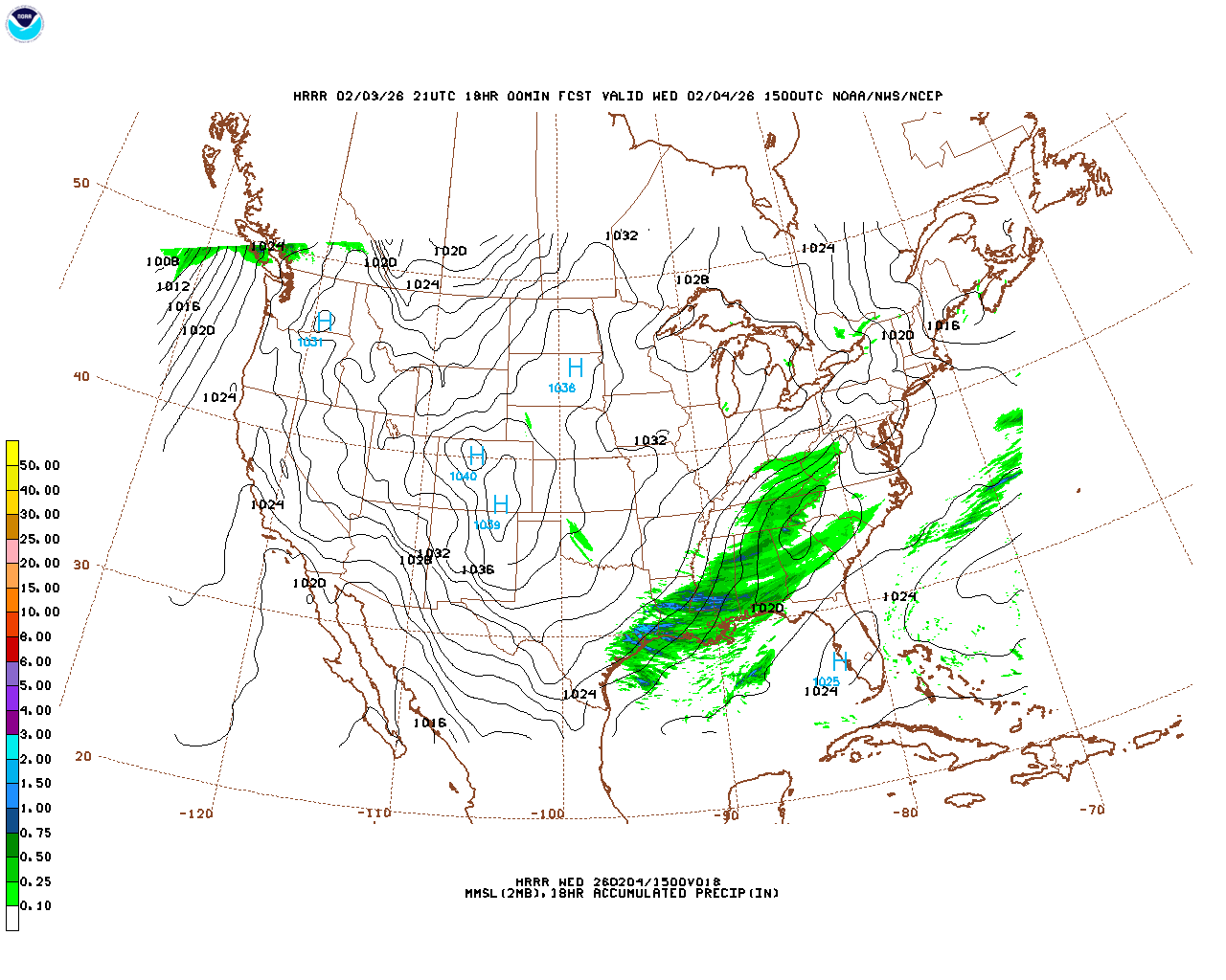 Click to enlarge the hourly precipitation forecast Latest 18 hour total precipitation forecast