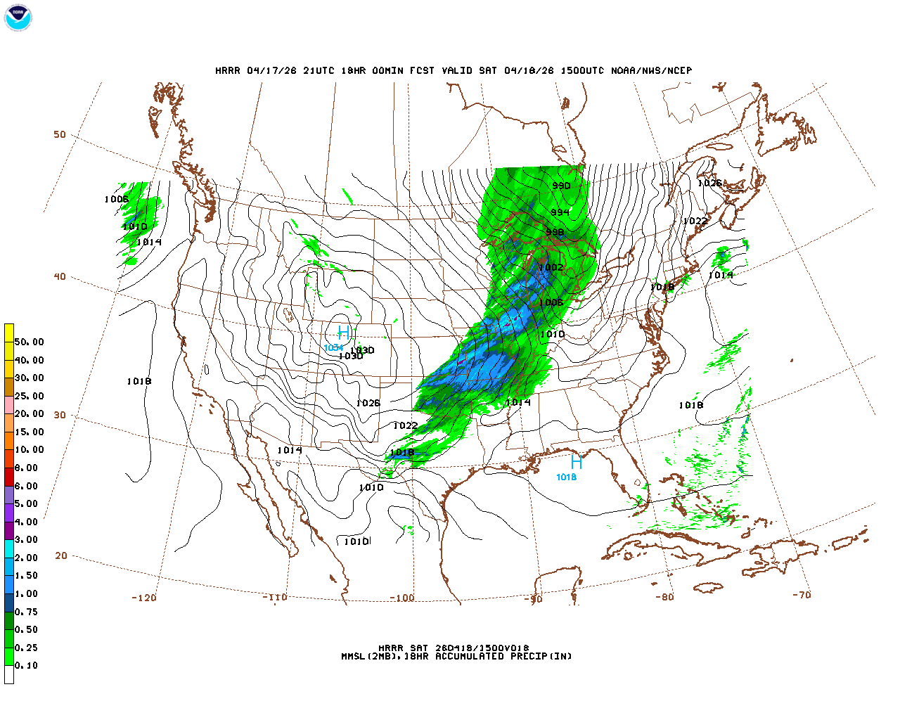 Latest 18 hour total precipitation forecast