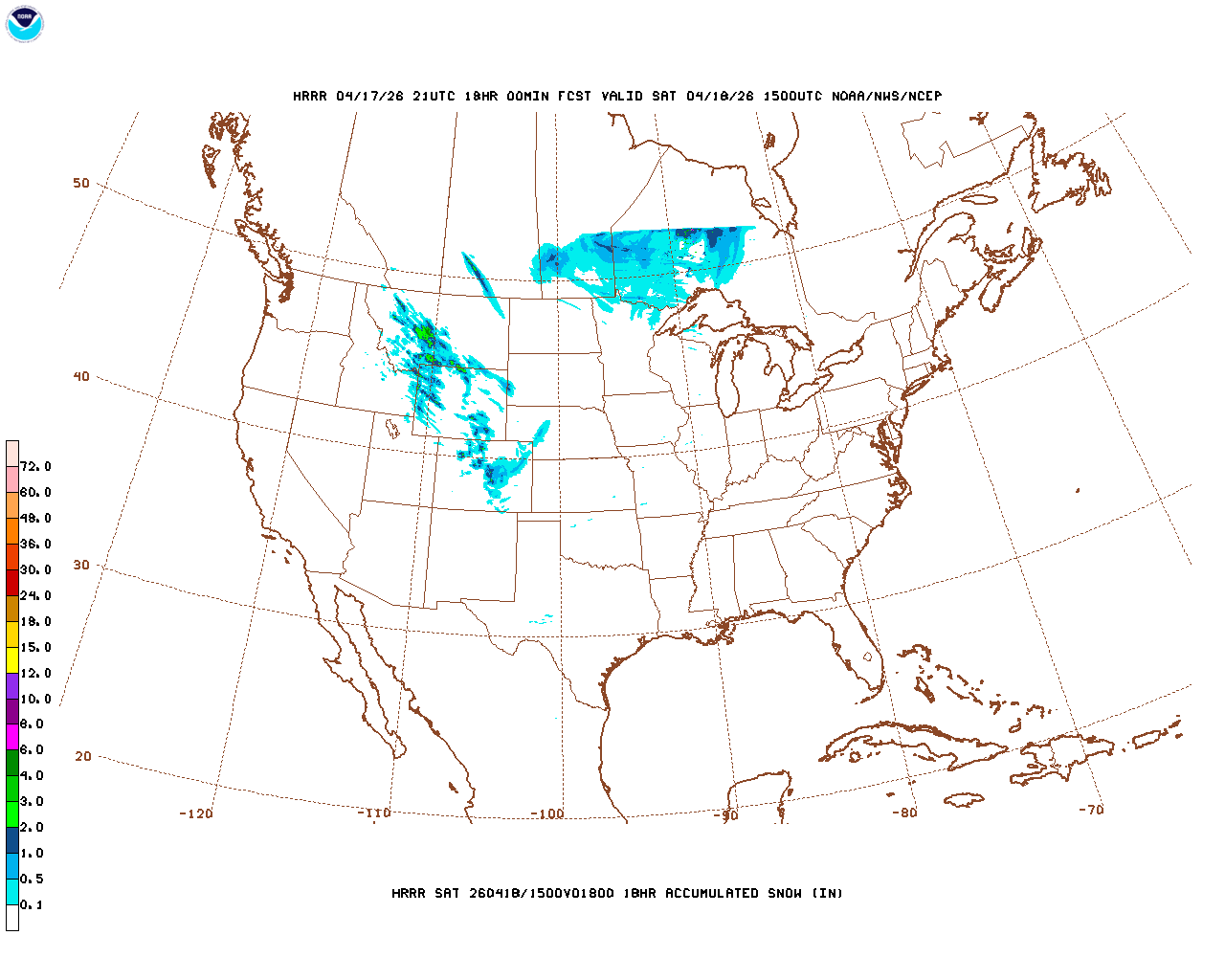 Latest 18 hour total precipitation forecast