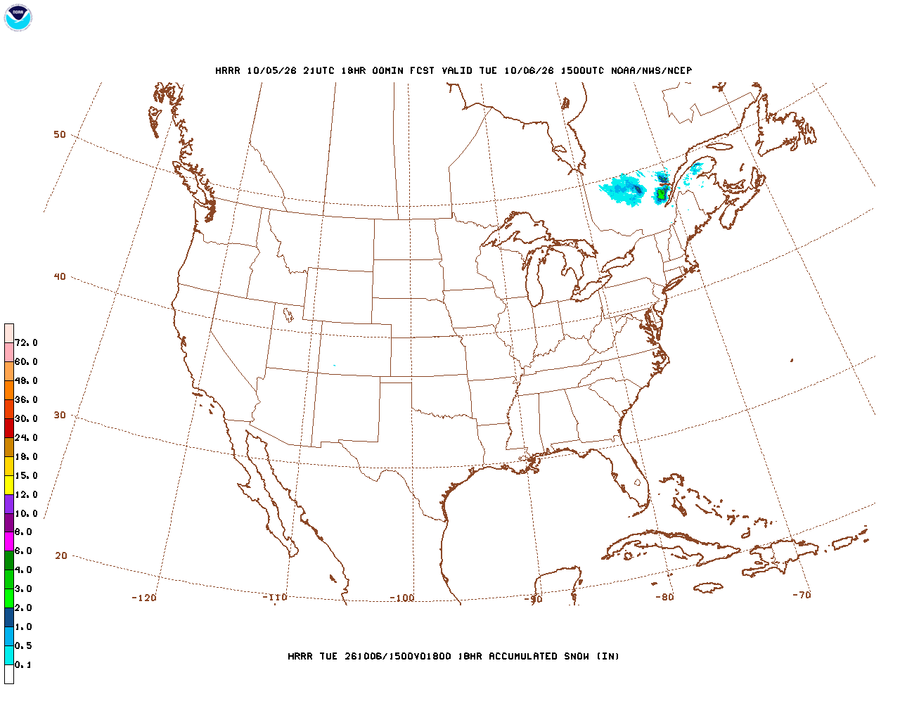 Click to enlarge the hourly snow forecast Latest 18 hour total precipitation forecast