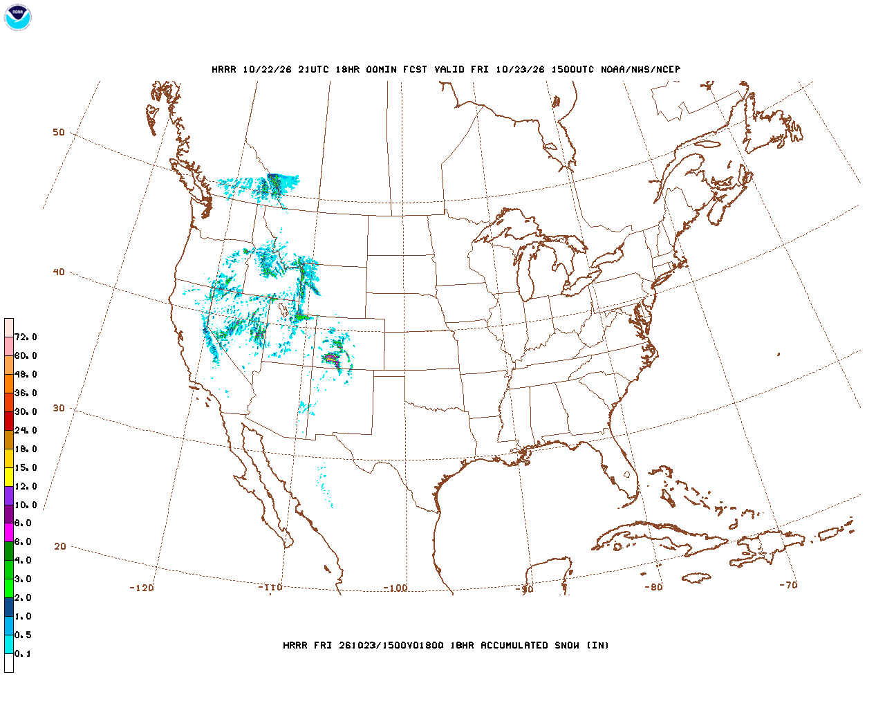 Click to enlarge the hourly snow forecast Latest 18 hour total precipitation forecast
