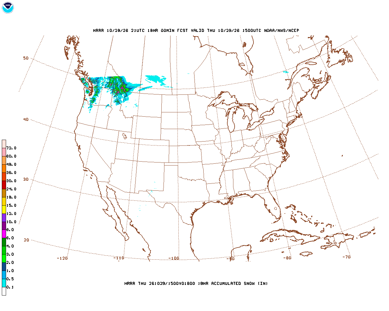 Latest 18 hour total precipitation forecast