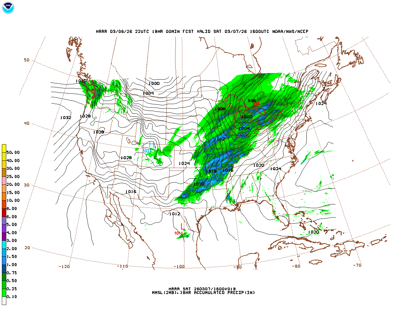 Latest 18 hour total precipitation forecast
