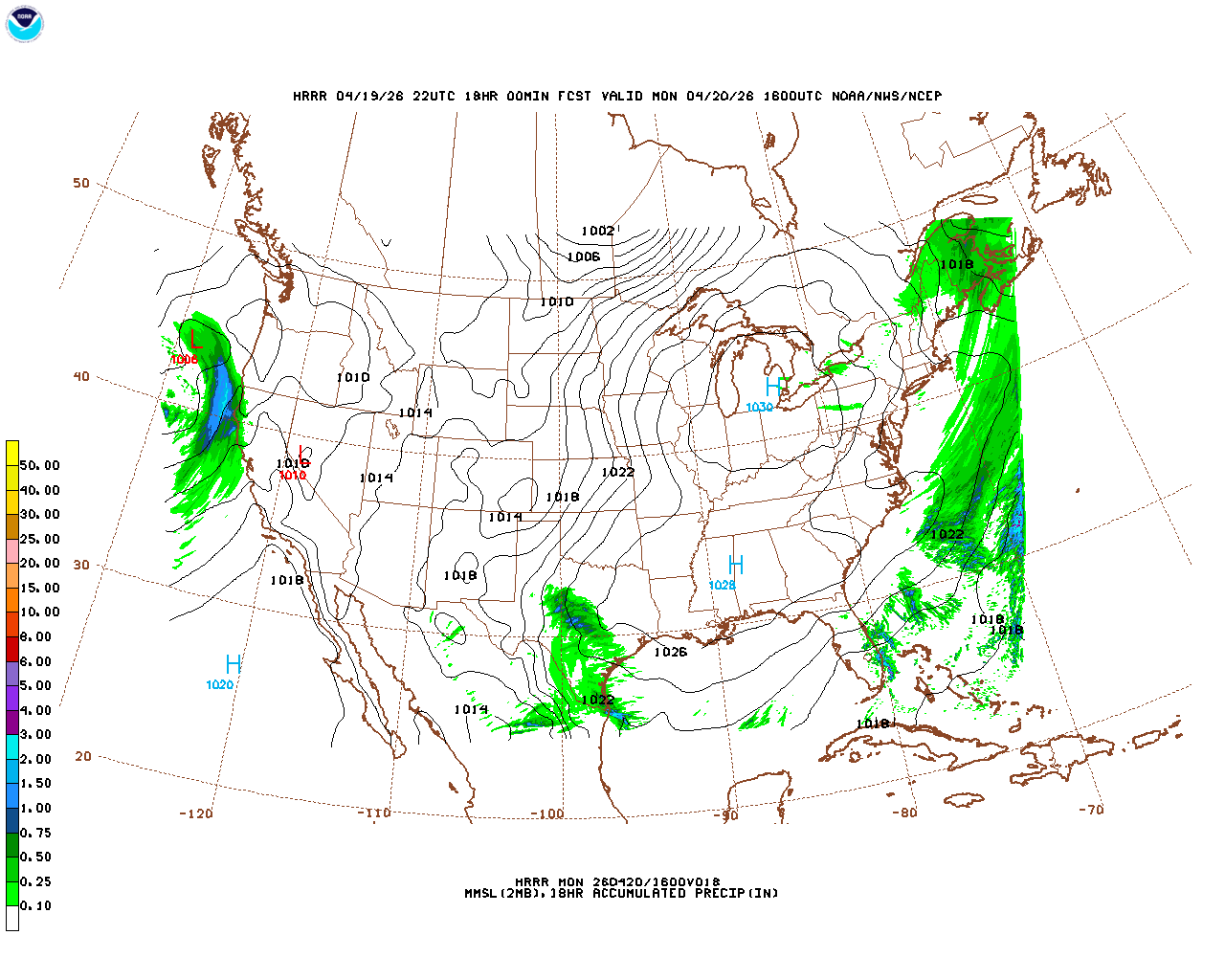Latest 18 hour total precipitation forecast