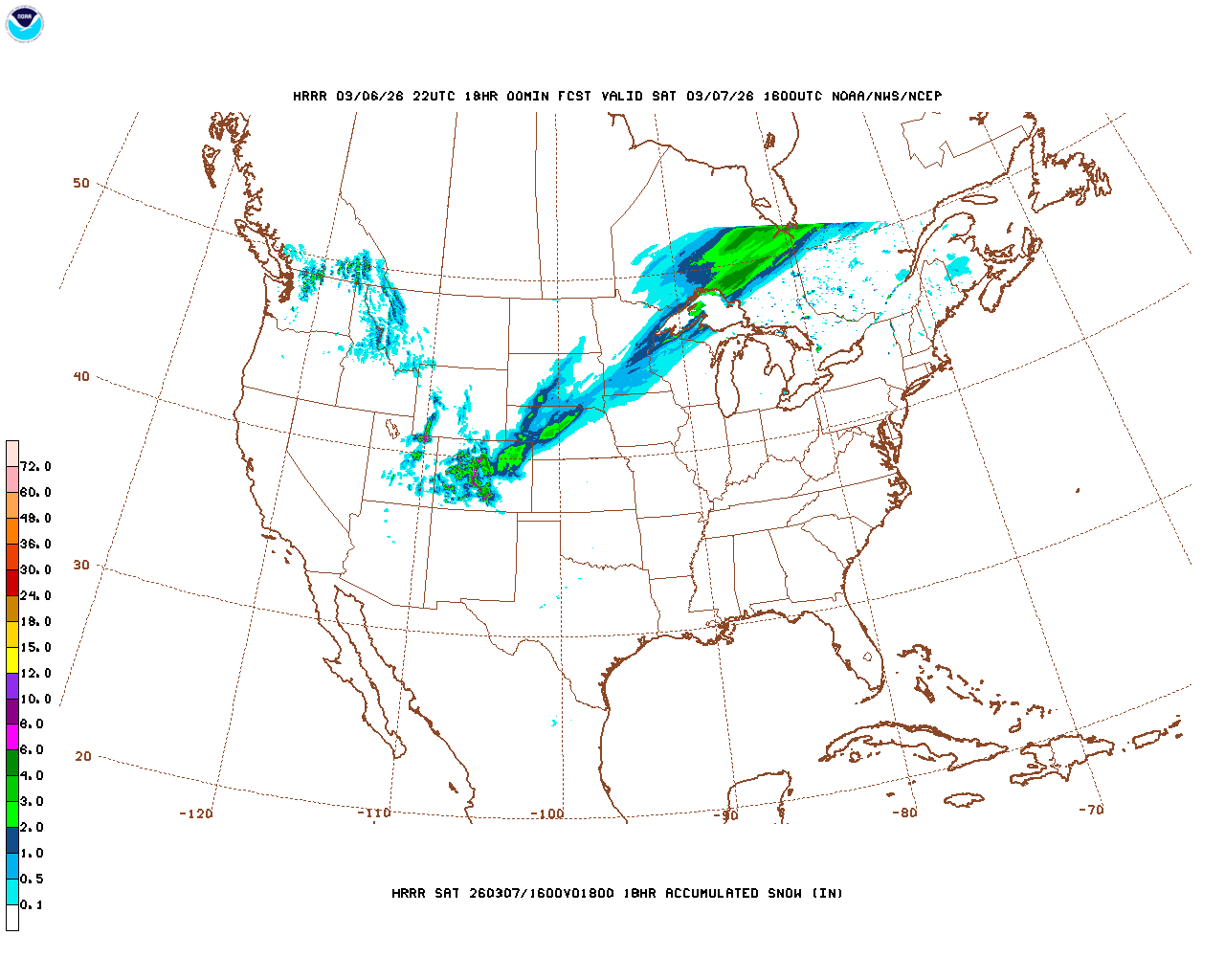 Latest 18 hour total precipitation forecast