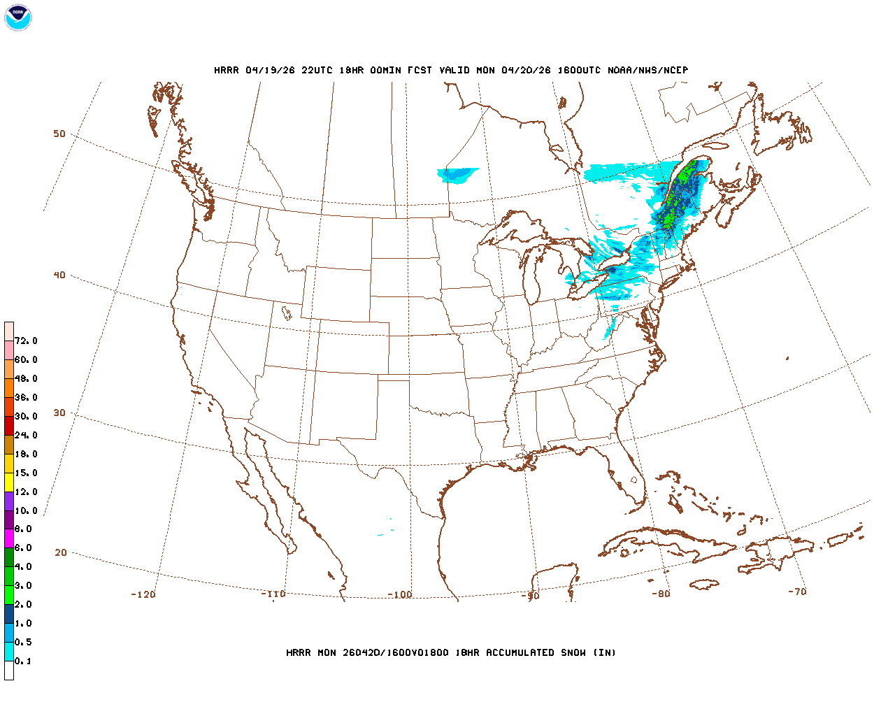 Latest 18 hour total precipitation forecast