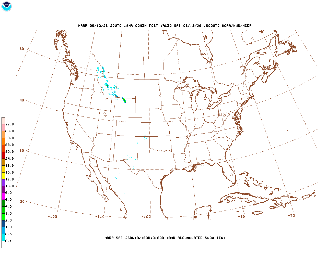 Click to enlarge the hourly snow forecast Latest 18 hour total precipitation forecast