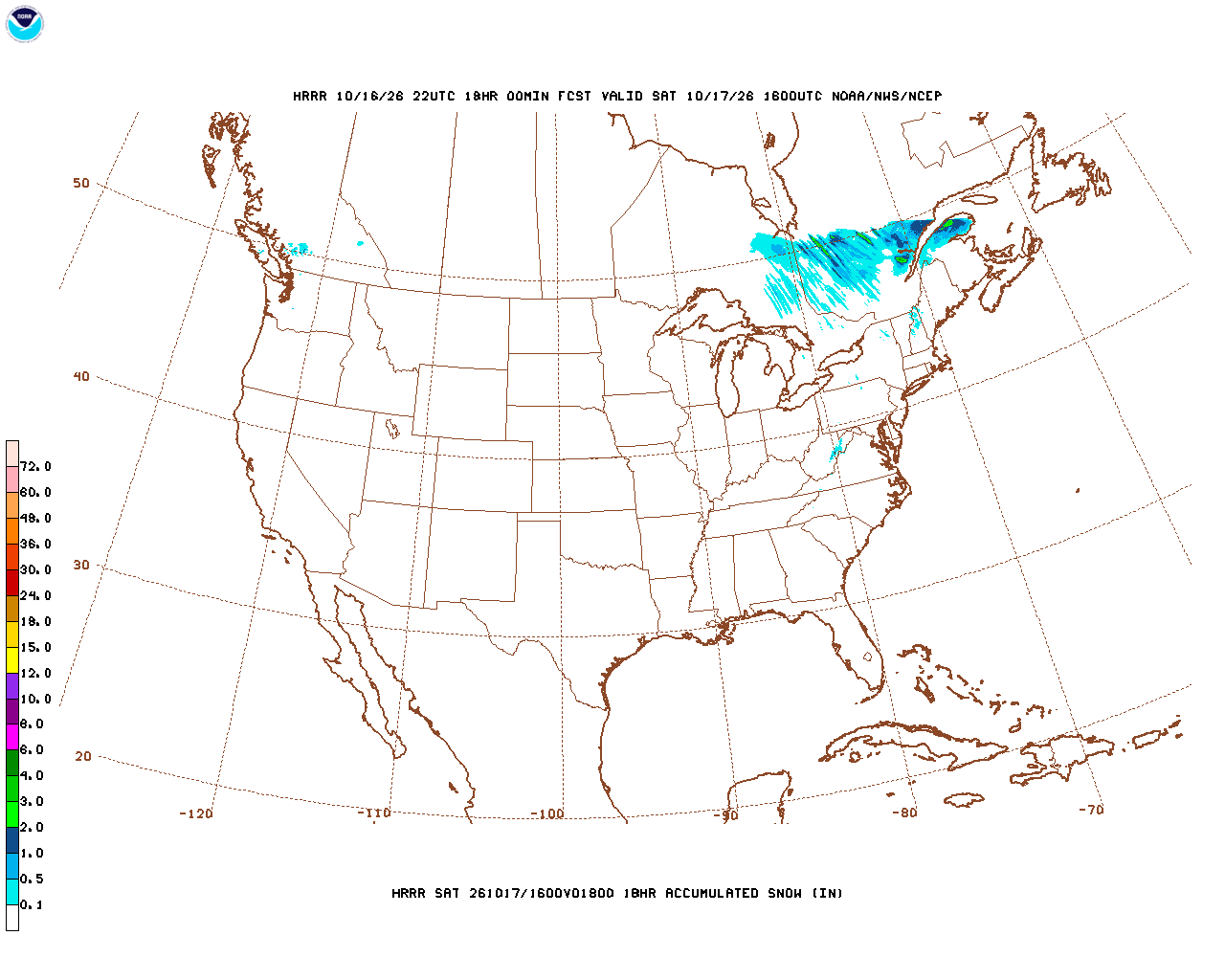 Click to enlarge the hourly snow forecast Latest 18 hour total precipitation forecast