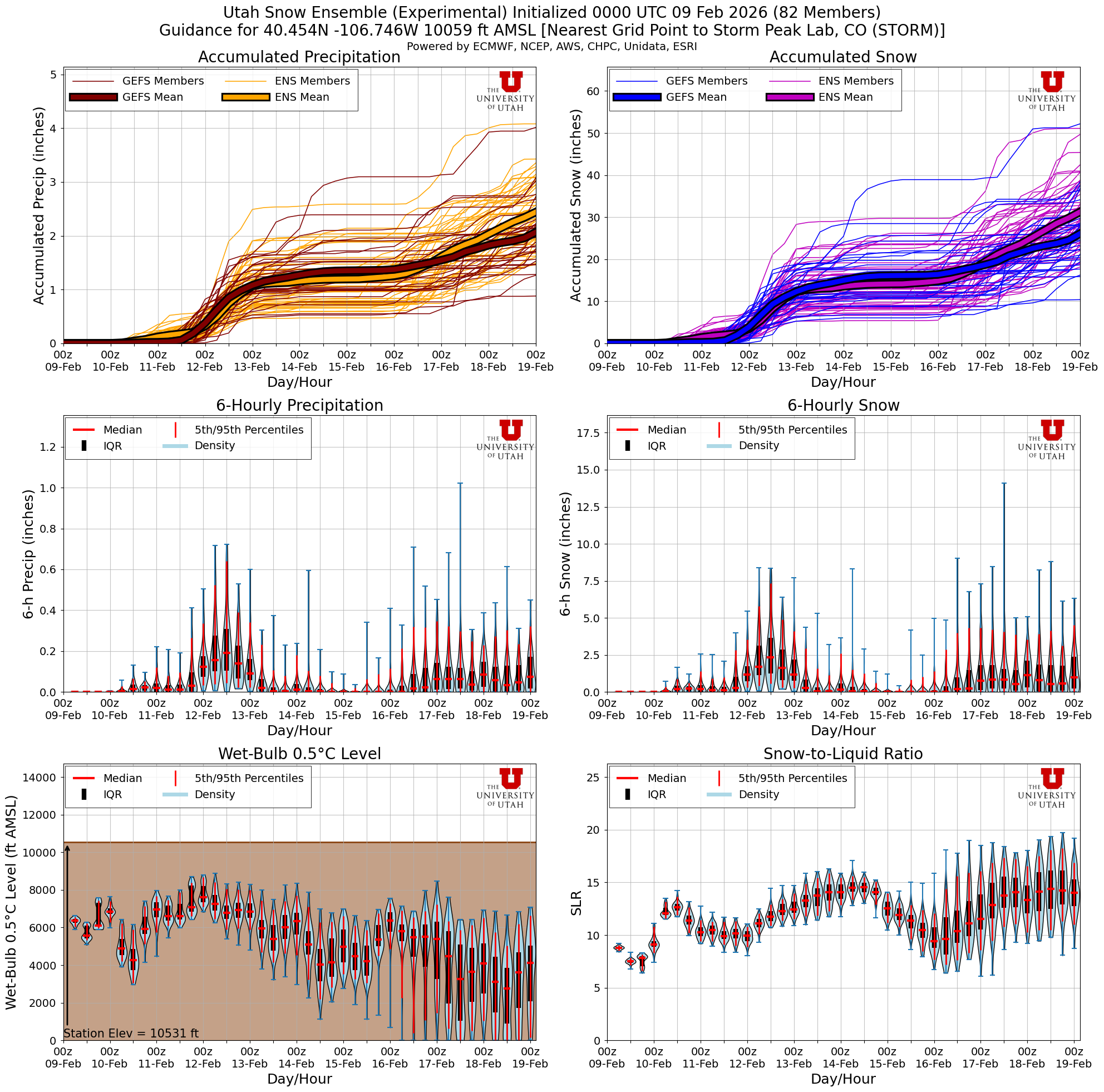 Latest NAEFS total snow forecast for Storm Peak Lab, CO